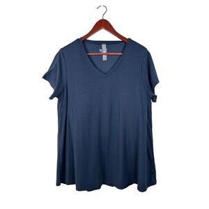 Shebird V-Neck Top Women Size 7 Navy Blue Built-in Shelf Bra Modal Blend Tee